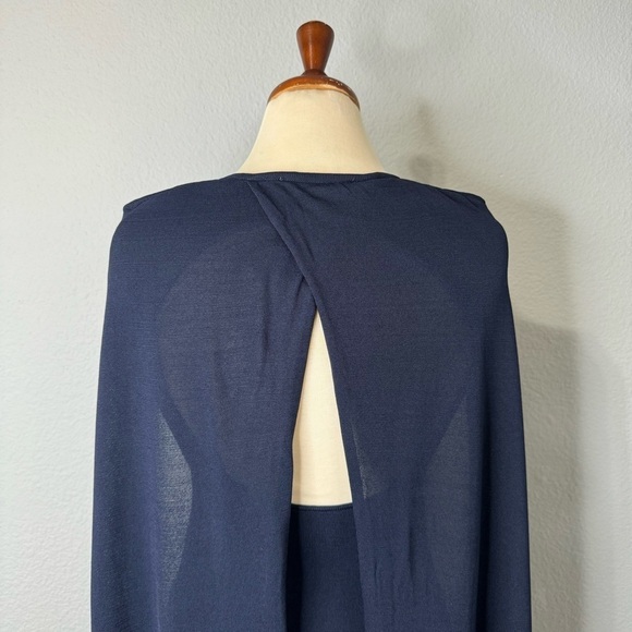ZARA‎ New Navy Blue Elegant Round Neck Knit Cape Dress Slit Long Sleeves Size S - Picture 10 of 17